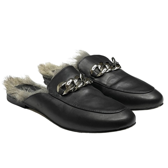 Jeffrey Campbell ☻︎ Ravis Vegan Fur Flat Chain Bit Slide Leather Mules ☻︎ Brown - Picture 12 of 16